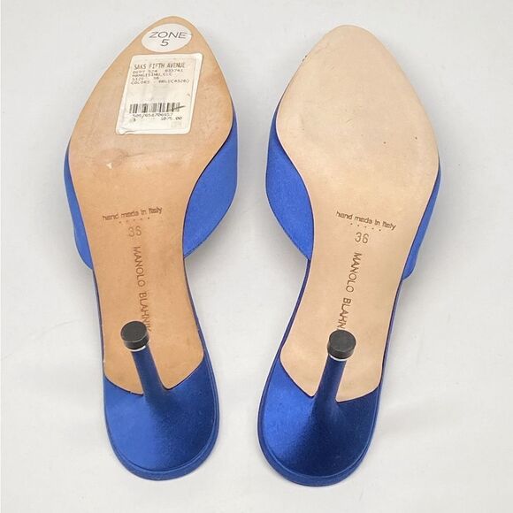 Manolo Blahnik Satin Blue Mules with Crystal Accent - Picture 12 of 13
